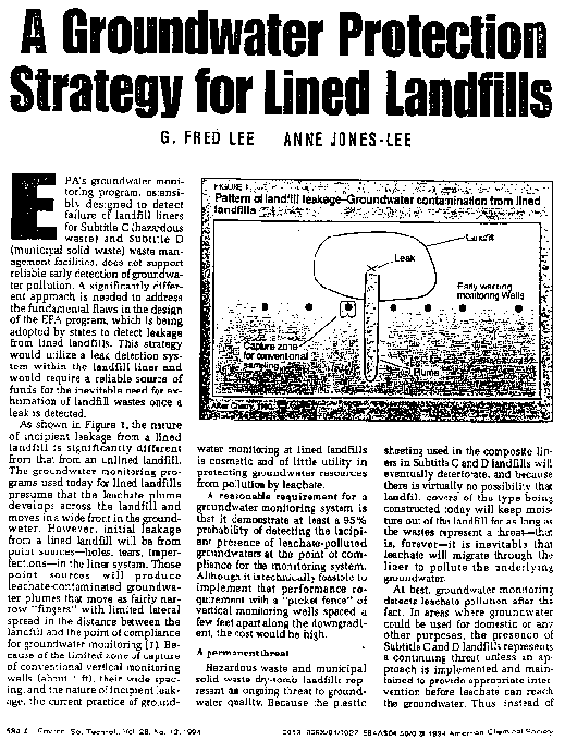 Lee, & Jones-Lee, Groundwater Protection Strategy for Lined Landfills
